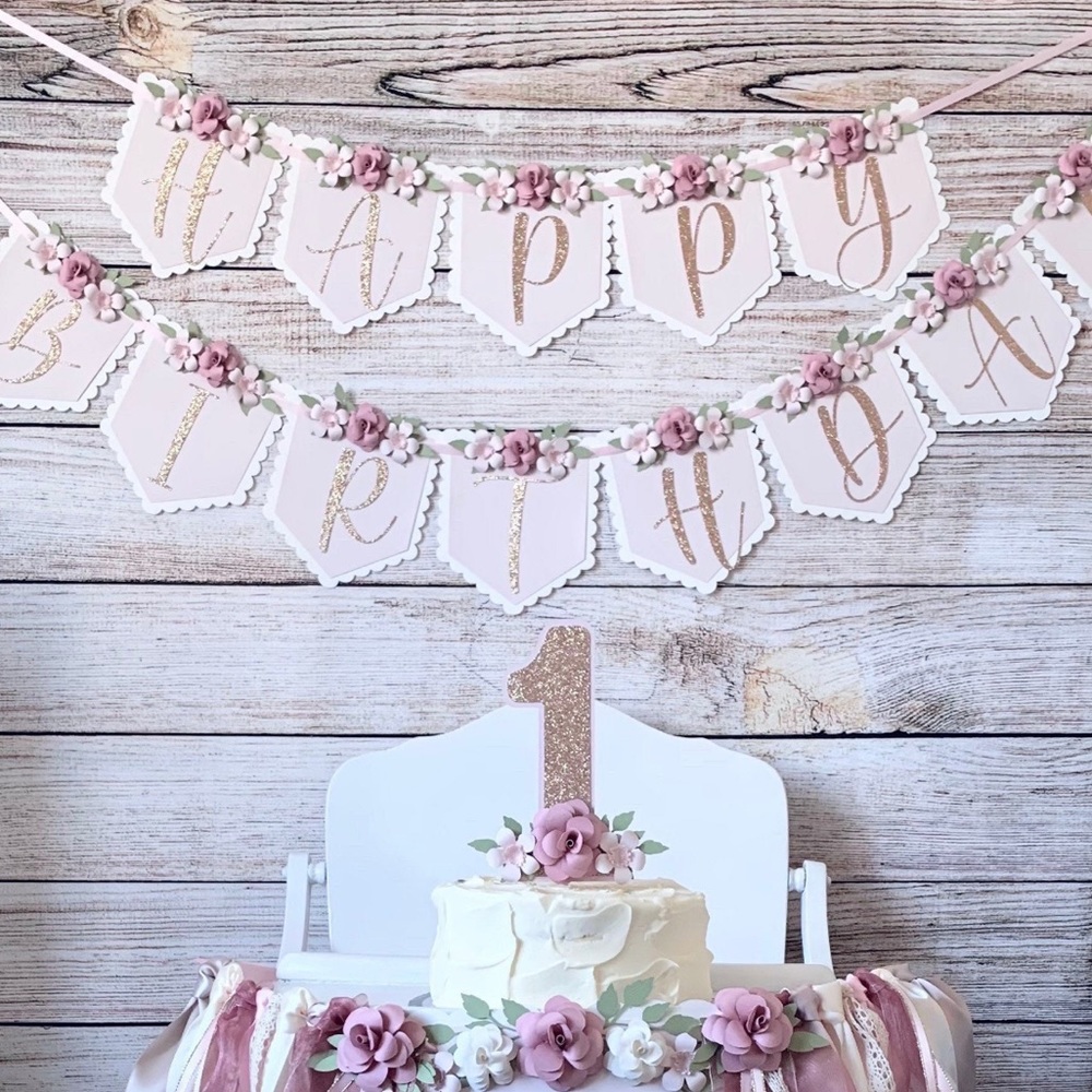 Dusty Pink Happy Birthday banner